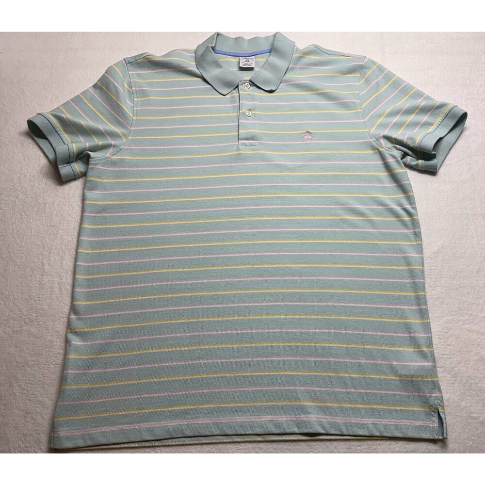 Brooks Brothers Men's Polo Shirt XXL Blue Stripe Cotton‎ Short Sleeve Big & Tall